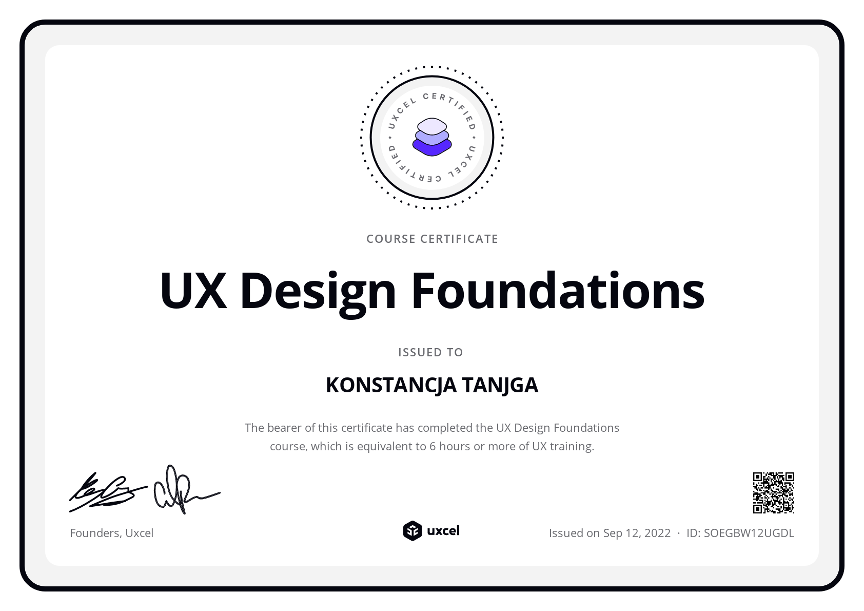 KONSTANCJA TANJGA's certificate
